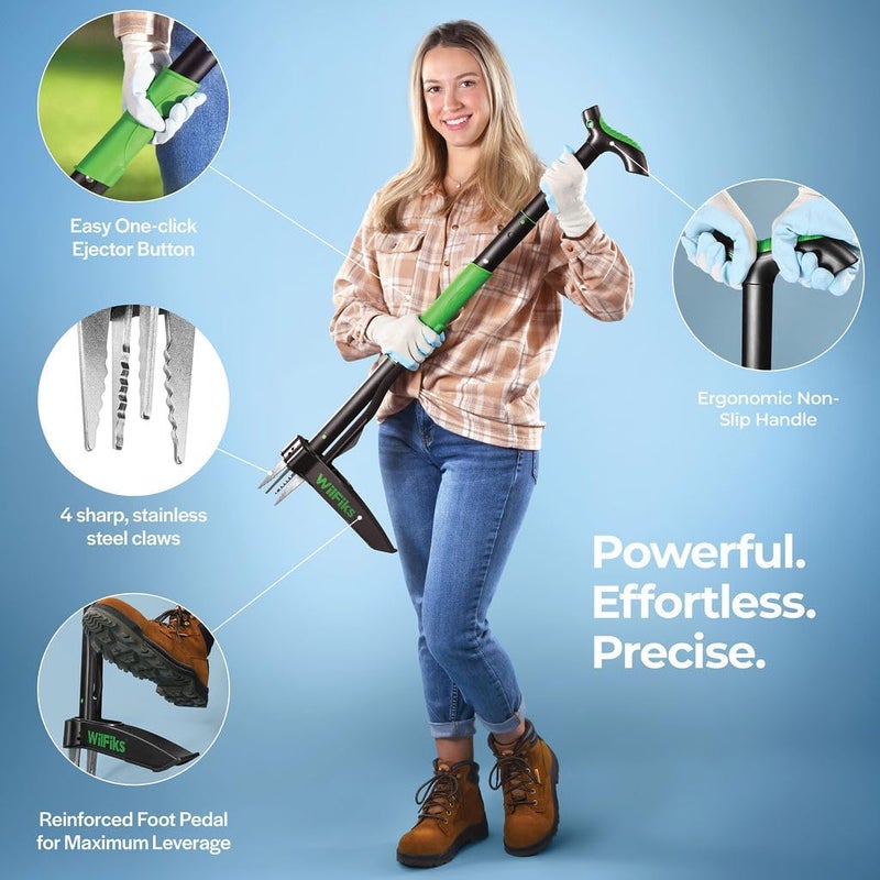 WilFiks Weed Puller Tool with Long Adjustable Handle (36", 40", & 45"), Quick-Release Weed Ejector Mechanism, Lightweight Aluminum Stand-Up Heavy Duty Weed Remover, 4-Claw Head & Foot Pedal for Easy Weeding - Image 5